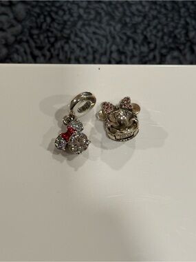 Crystal Minnie Mouse Dangle Charms - Silver with Clear & pink Stones